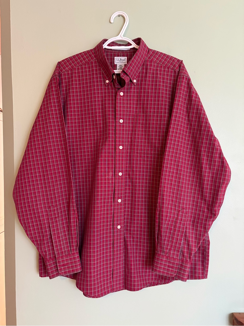 LL Bean Plaid Button Down Shirt L Reg Red Wrinkle Resistant Granolacore Cabincor